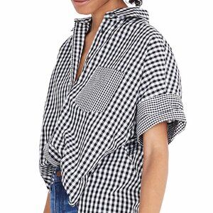 Oversized Madewell Gingham-Play Button-Down Shirt - Size XXS